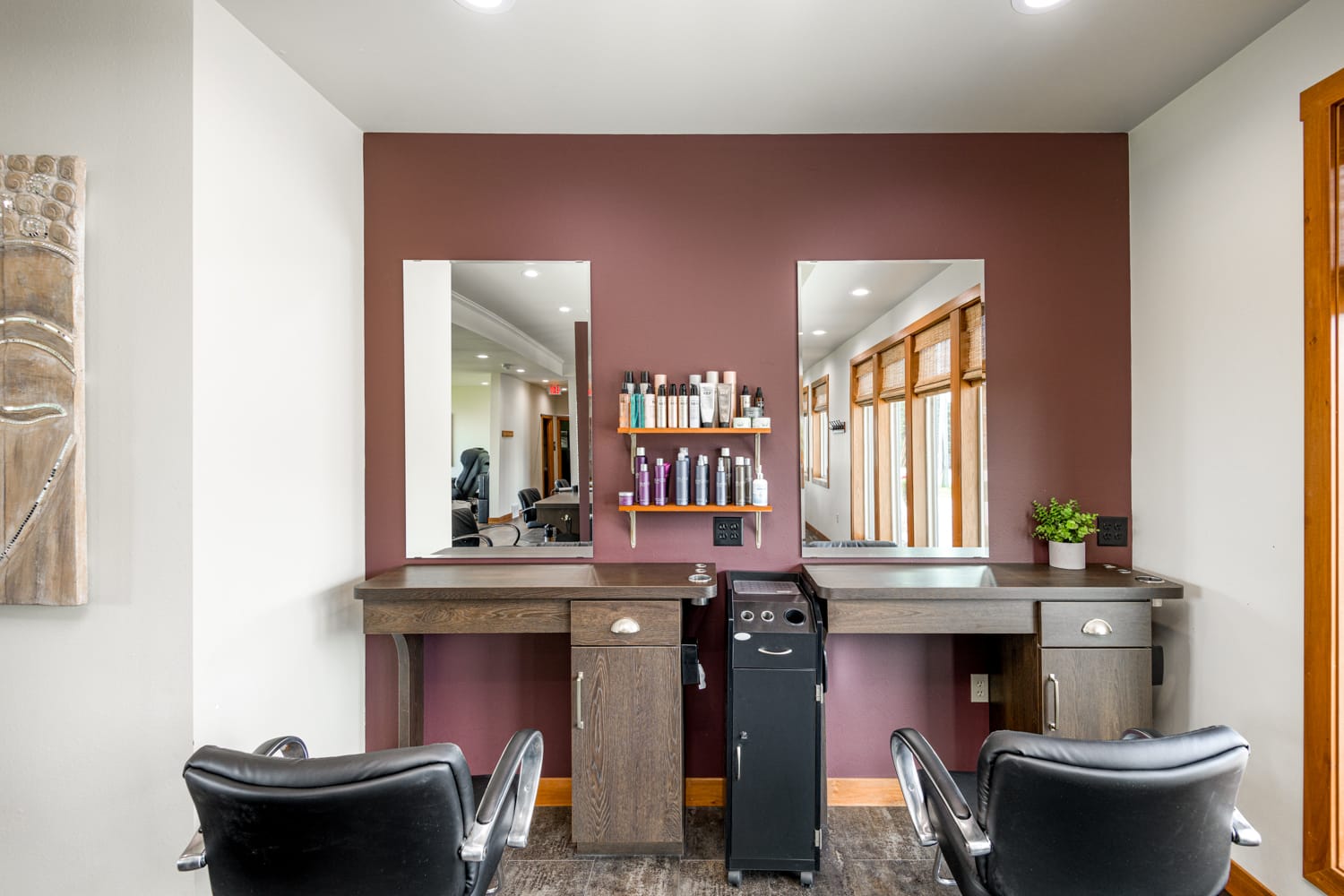 Stylist workstation with sleek finishes as part of Salon and Spa Design in Wisconsin