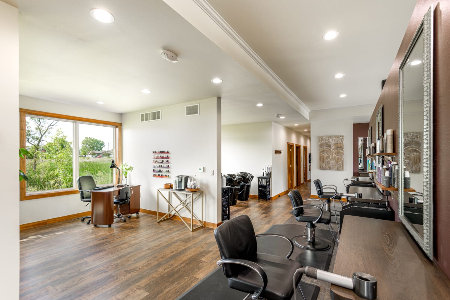 Styling stations with custom cabinetry highlighting Salon and Spa Design in Wisconsin