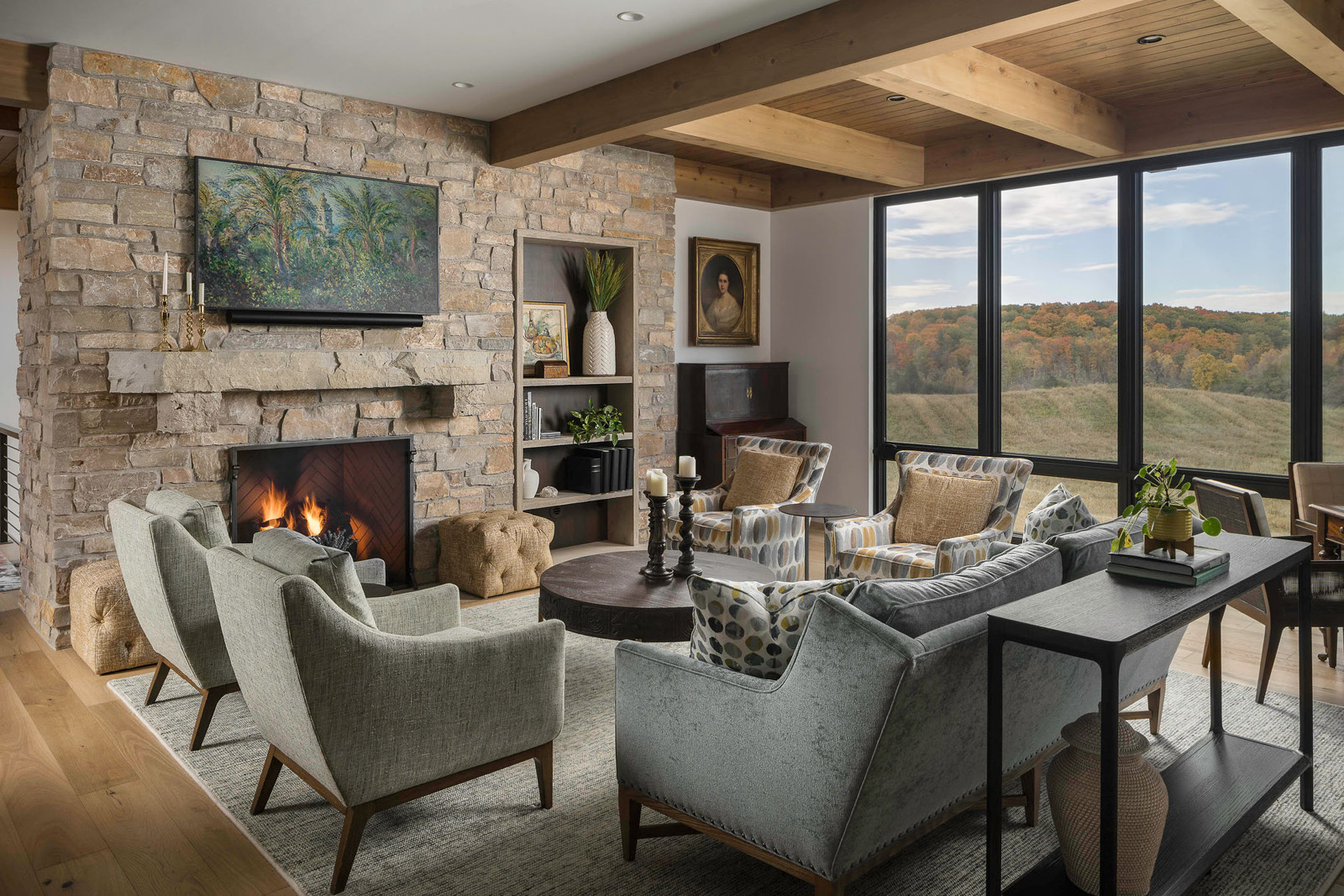 Interior Design for Grasshopper Hill Custom-Home Living Room in Elkhart Lake, Wisconsin