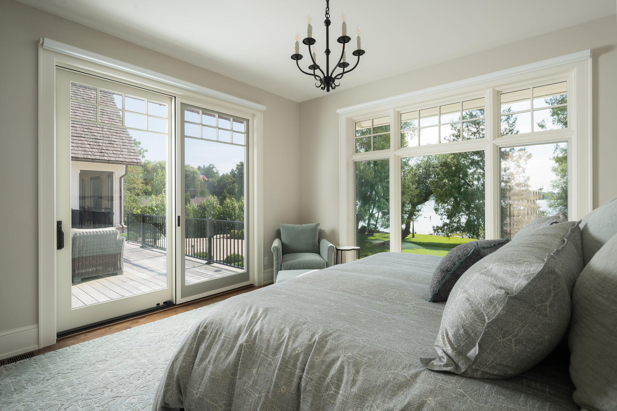 lake street 14 Lake Street Luxury - Elkhart Lake New Home - Primary Suite Bedroom and Bathroom Design - Architecture and Interior Design in Wisconsin