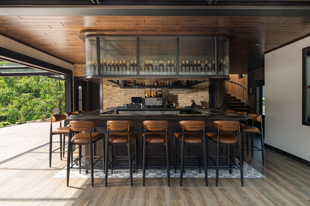 Terrace Bar at The Blind Horse Terrace in Kohler, Wisconsin, opening directly to the outdoor patio